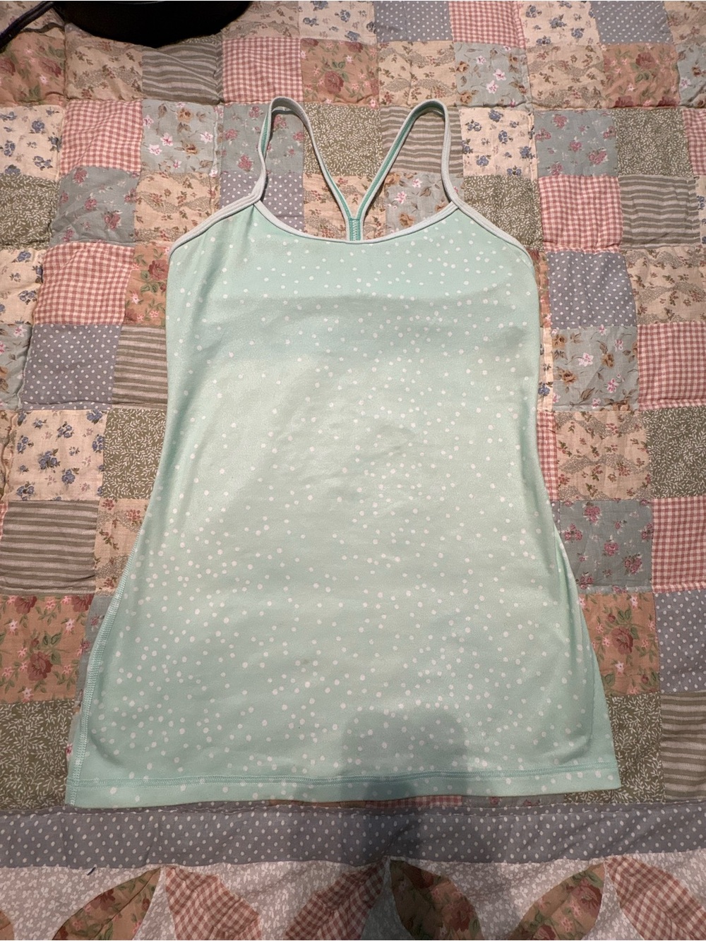 Lululemon Power Y Athletic Tank in “Mint” color with “Petit Dot Pattern”